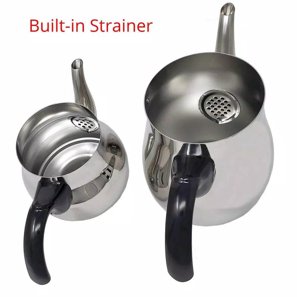 Lavohome Turkish Samovar Style Stainless Steel Double Handle Teapot and Kettle Set, 1.1L & 2.5L