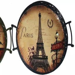 Benjara Brown Metal Oval Serving Tray Set of 3 with Handles - Modern Urban Print thumbnail 2