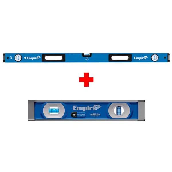 Empire e75 Series 48 in. Aluminum Box Level and EM95 UltraView LED 9 in. Torpedo Level Set