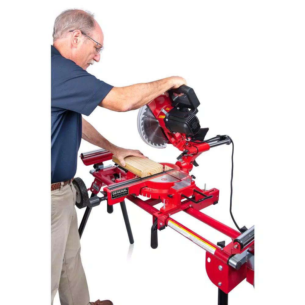 General International 10 in. 15 Amp Sliding Compound Miter Saw with Heavy-Duty Miter Saw Stand Bundle