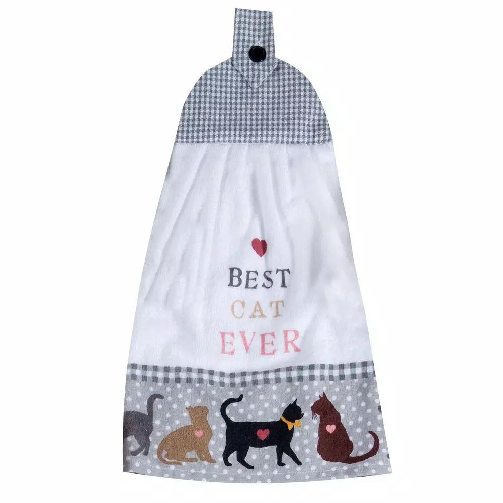 Kay Dee Fur Real Pets Cat Themed Cotton Kitchen Textile Set, 4-Piece Tan Pot Holder & Towel Set