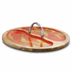 Gibson Elite Philomena 16 in. Enameled Mango Wood 2-Section Serving Tray with Handle, Brown thumbnail 1