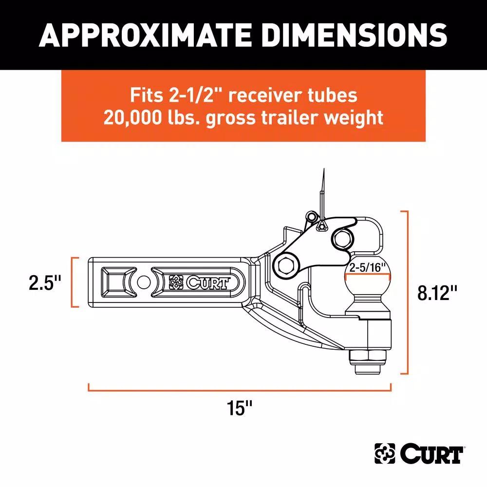 CURT Pintle Hitch with 2-5/16 in. Trailer Ball, Fits 2-1/2 in. Receiver