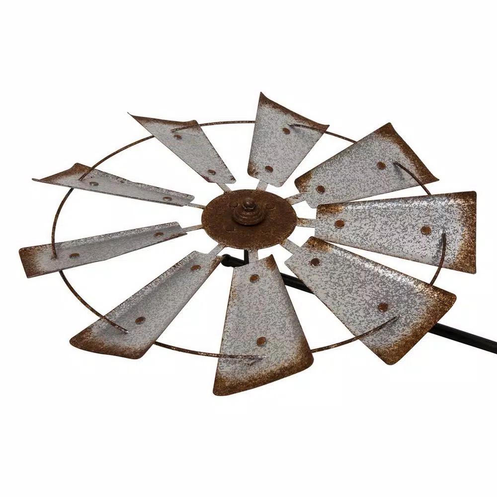 Glitzhome 69.4 in. Farmhouse Metal Galvanized Wind Spinner Yard Stake and Wall Decor