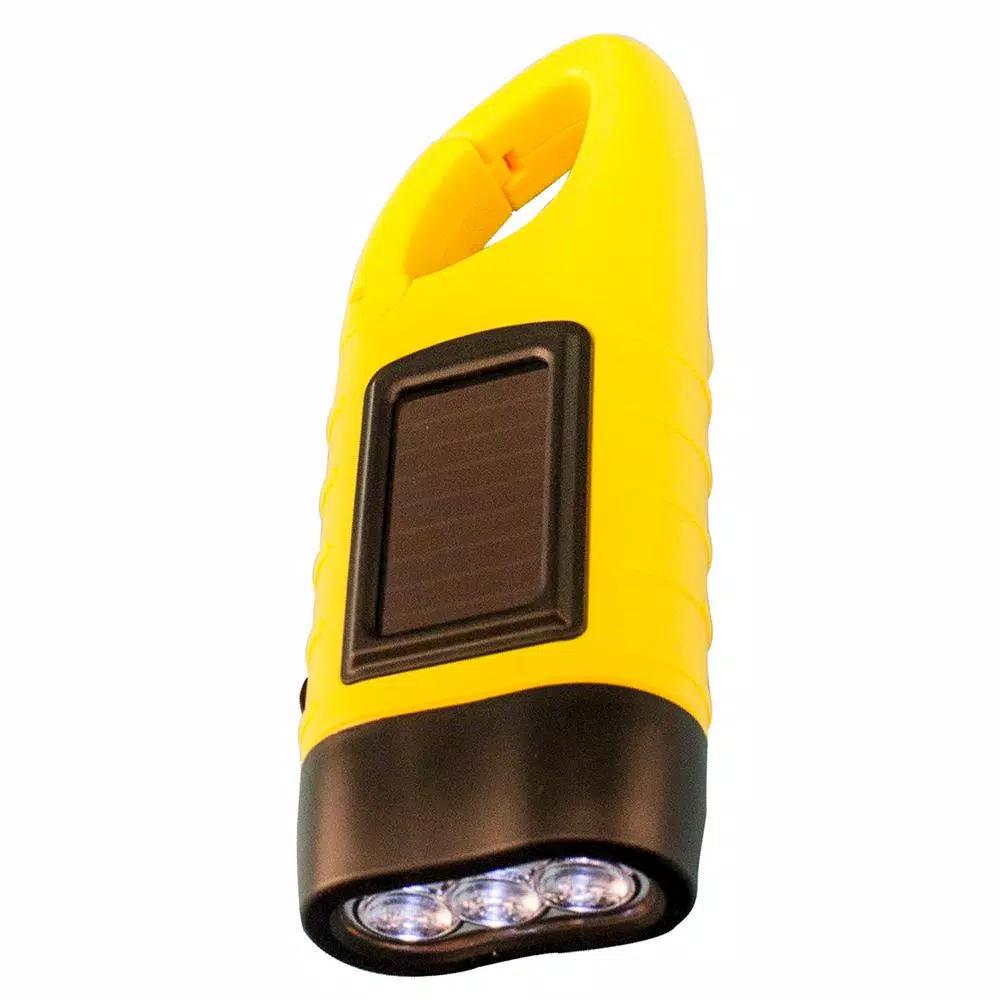 Mayday Hand Crank Flashlight with Solar Panel and Clip, Yellow