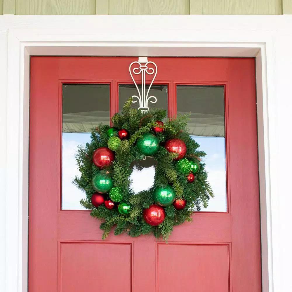 Village Lighting Company 24 in. Red and Green Christmas Cheer Artificial Pine Wreath with Ornaments
