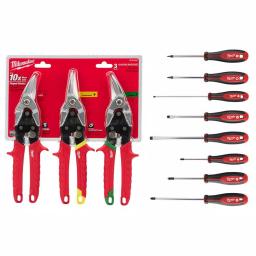 Milwaukee Aviation Snips 3-Pack and 8-Piece Screwdriver Set Bundle thumbnail 1