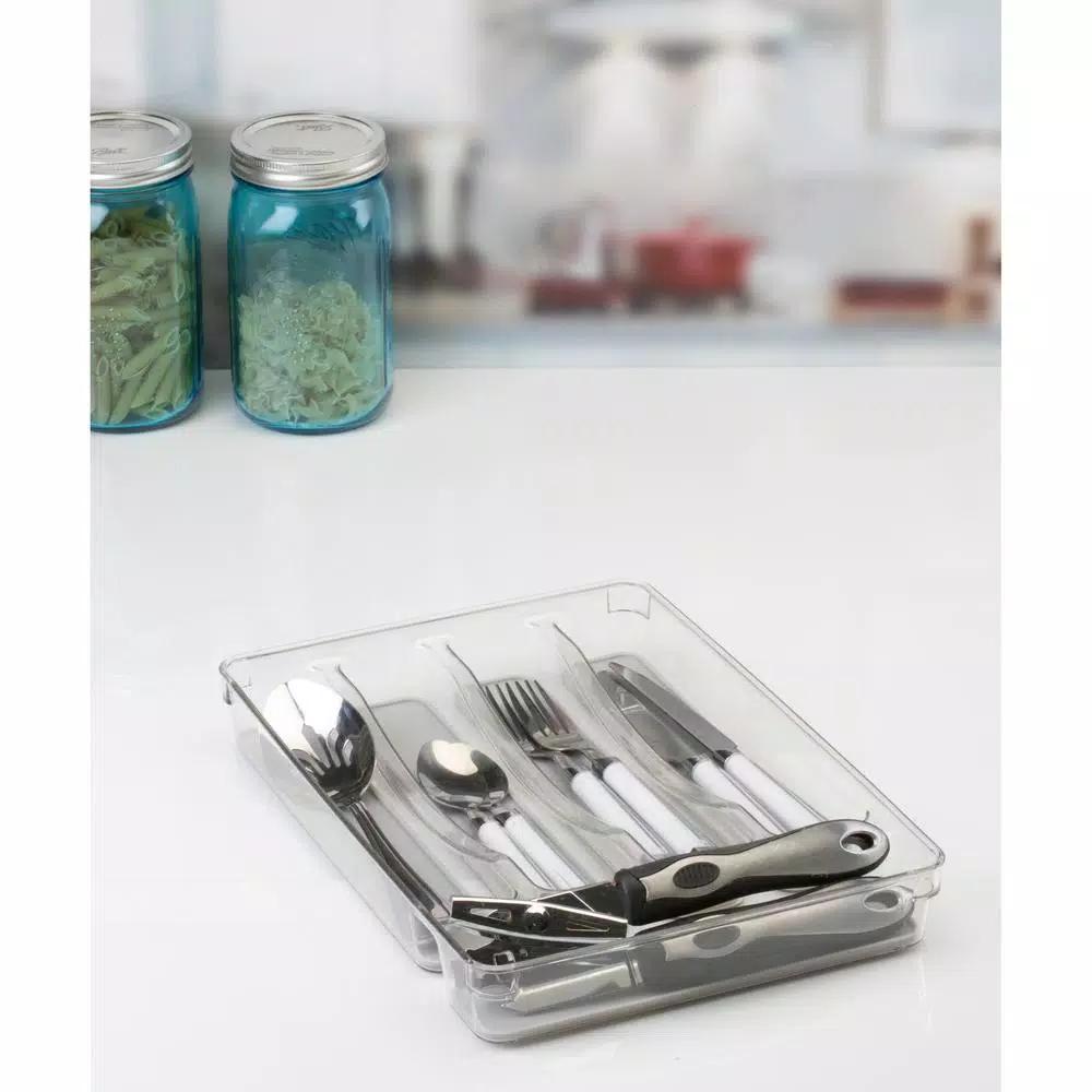Kitchen Details 5-Compartment Cutlery Tray, Clear Plastic Utensil Organizer
