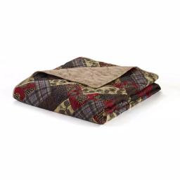 DONNA SHARP Hidden Valley Brown Microfiber Quilted Throw Blanket - Rustic Pinecone & Plaid Reversible Design thumbnail 3