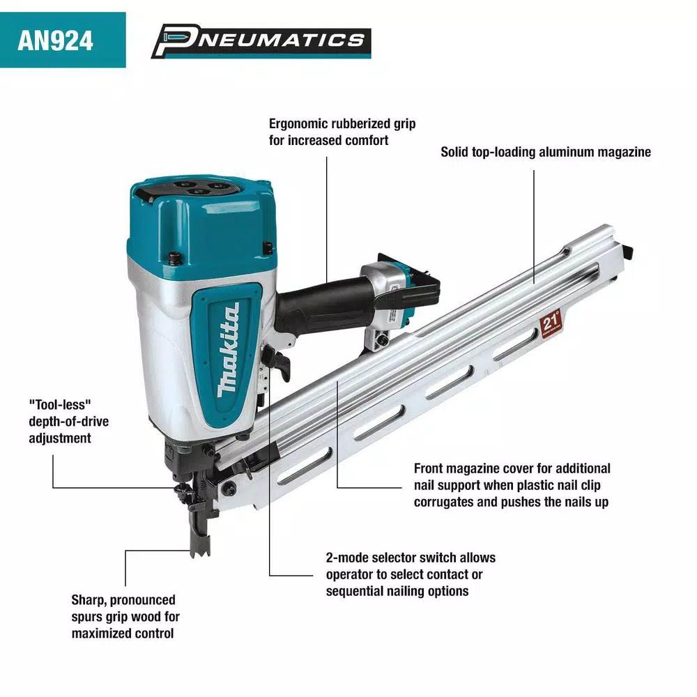Makita 21° Pneumatic Full Round Head Framing Nailer, 3-1/2 in. Capacity