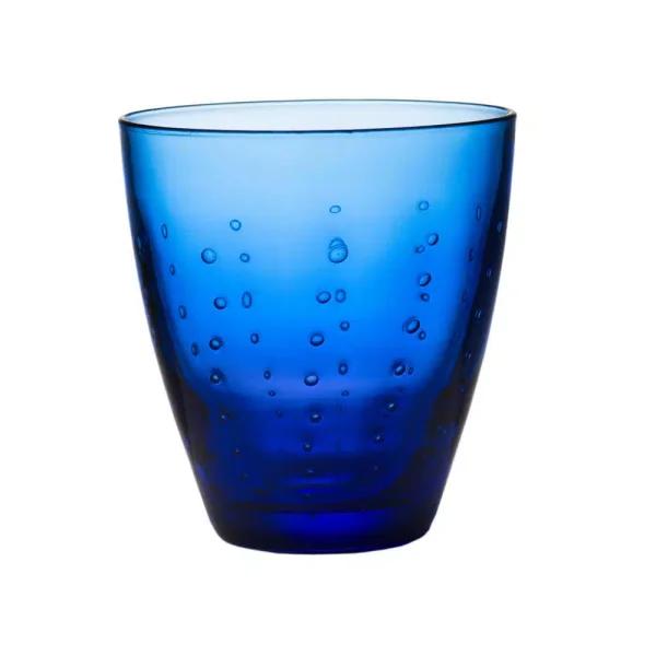 Abigails Blue Raindrop Double Old Fashioned Glass Set of 4, Mouth Blown Handmade Glassware