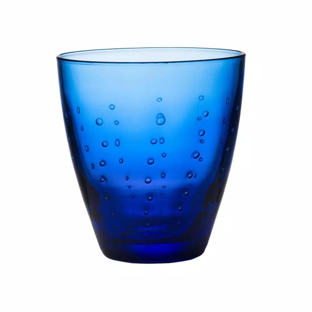 Abigails Blue Raindrop Double Old Fashioned Glass Set of 4, Mouth Blown Handmade Glassware