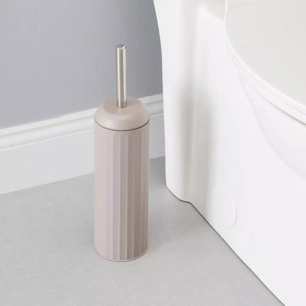Unbranded Modern Stainless Steel Toilet Brush with Hygienic Splash-Proof Holder - Tan/Gray