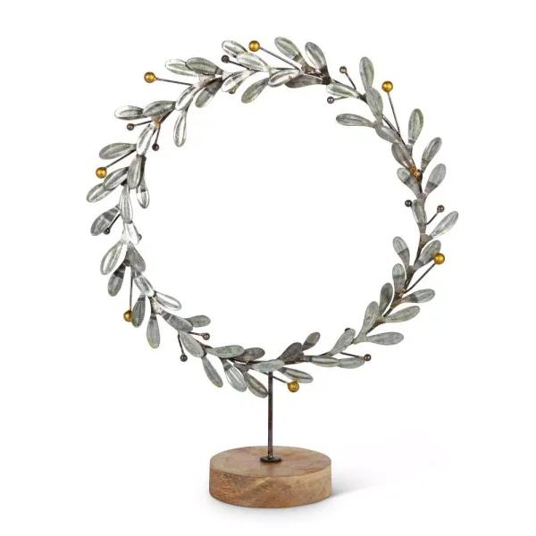 Unbranded 14.5 in. Metal Star Wreath with Golden Berries on Wooden Stand