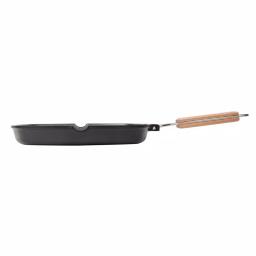 MasterPan 10 in. Cast Aluminum Nonstick Grill Pan with Pour Spout and Folding Wooden Handle, Black thumbnail 4