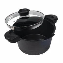 MasterPan 5 Qt. Cast Aluminum Non-Stick Stock and Pasta Pot with Glass Lid and Easy Pour Spout, Black thumbnail 3