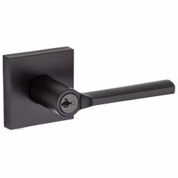 Kwikset Lisbon Signature Series Square Exterior Entry Door Lever, Iron Black, SmartKey Security thumbnail 1