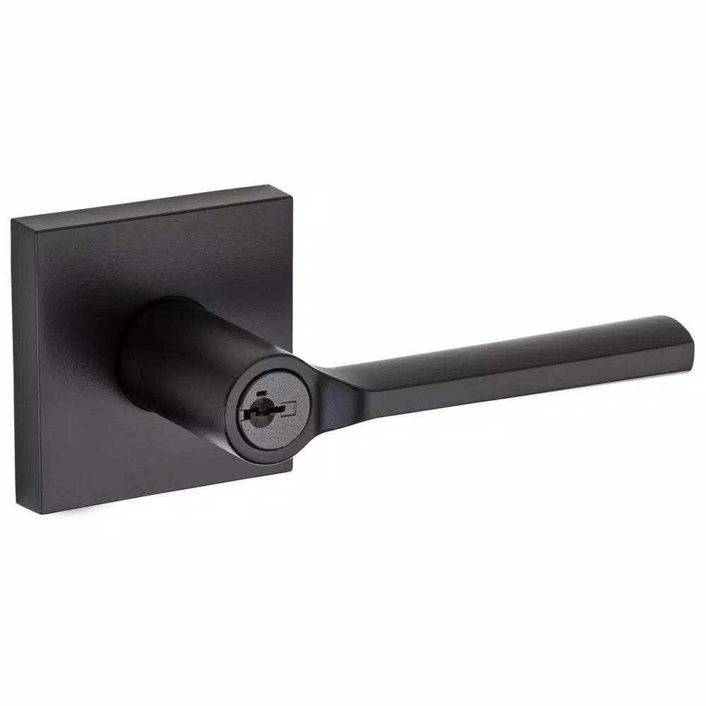 Kwikset Lisbon Signature Series Square Exterior Entry Door Lever, Iron Black, SmartKey Security