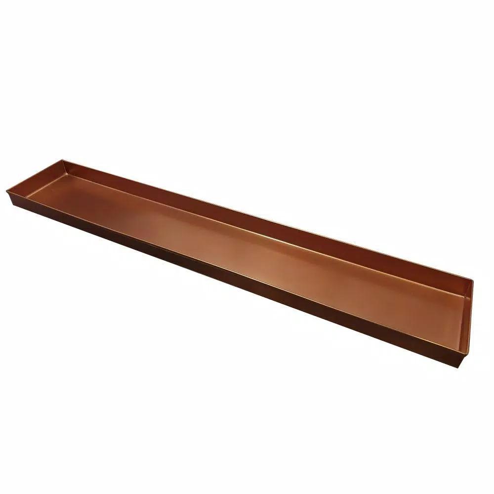 Benjara 29 in. Copper Rectangular Metal Decorative Plant Tray with Trim Edges