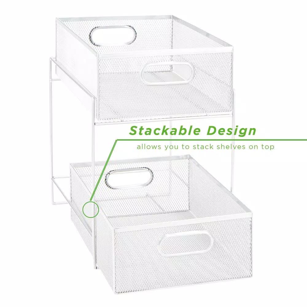 MIND READER 2-Tier Metal Mesh Utensil Caddy & Organizer, White