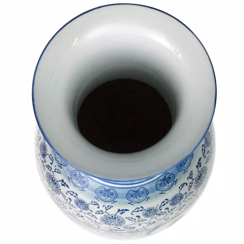 Unbranded Oriental Furniture 35 in. Blue and White Porcelain Tung Chi Floor Vase