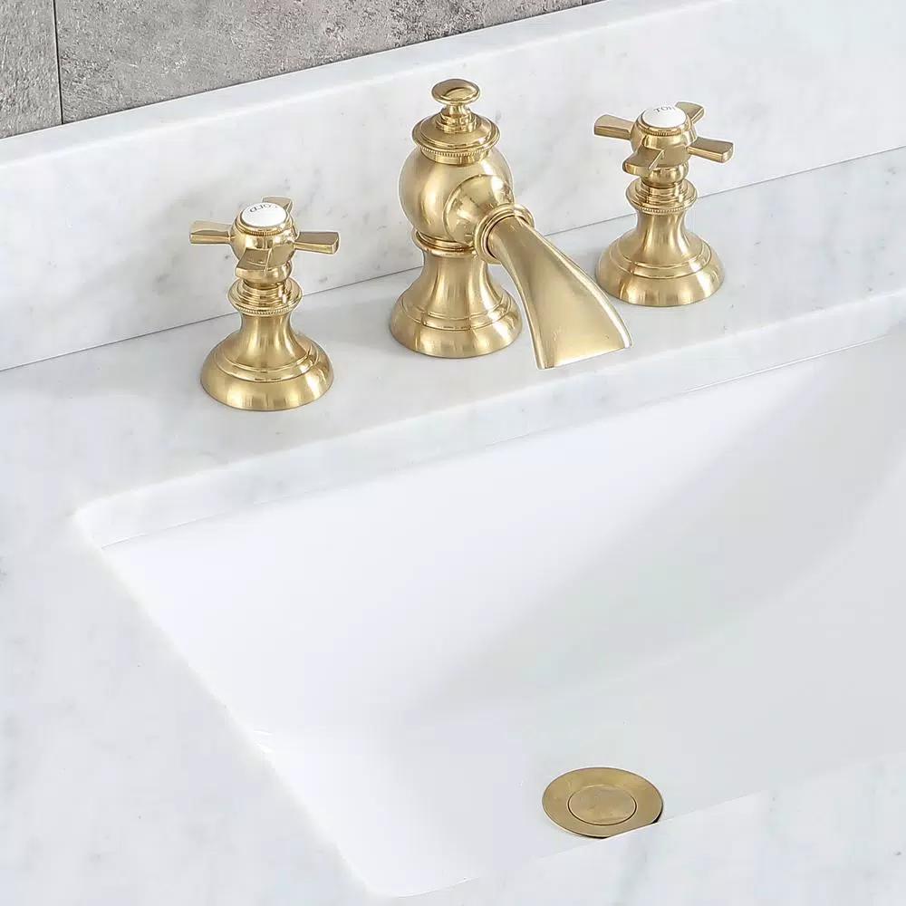 Water Creation 8 in. Widespread 2-Handle Lavatory Faucet, Satin Brass, Low Arc Spout