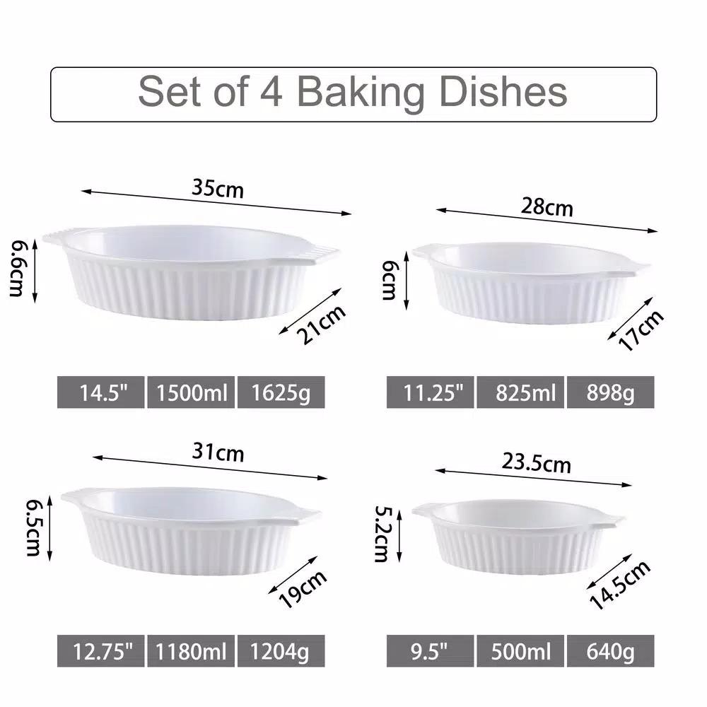 MALACASA 4-Piece White Oval Porcelain Bakeware Set, Ceramic Baking Dish Set for Oven and Microwave