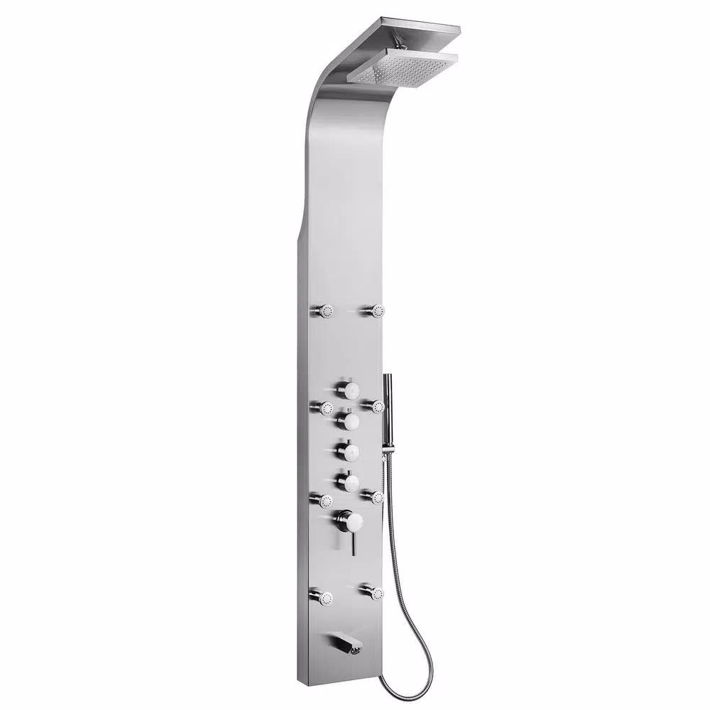 AKDY 65 in. Stainless Steel 8-Jet Shower Panel System with Rainfall Head, Handshower & Tub Spout
