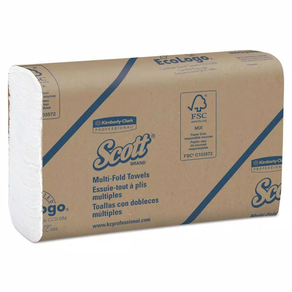 Scott Essential Multi-Fold White Paper Hand Towels, 8 x 9.4 in, 250 Sheets per Pack, 16 Packs per Carton