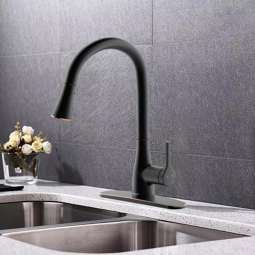 FLOW Series Classic Single-Handle Pull Down Kitchen Faucet, Oil Rubbed Bronze