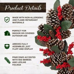 Fraser Hill Farm 24 in. Artificial Christmas Wreath with Red Berries and Pinecones thumbnail 3