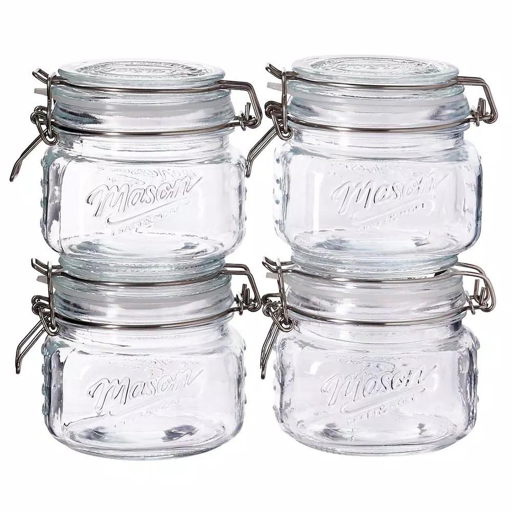 Unbranded 16.9 oz. Glass Kitchen Canister Set with Airtight Wire Clamp Lids (Set of 4)