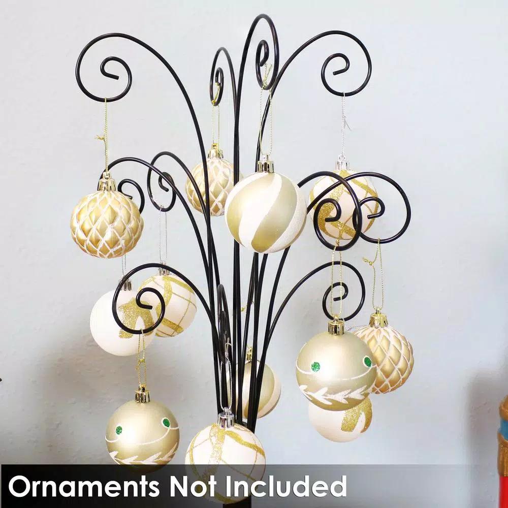 Sunnydaze Decor Gloria 20 in. Black Metal Christmas Ornament Stand with 20 Hooks