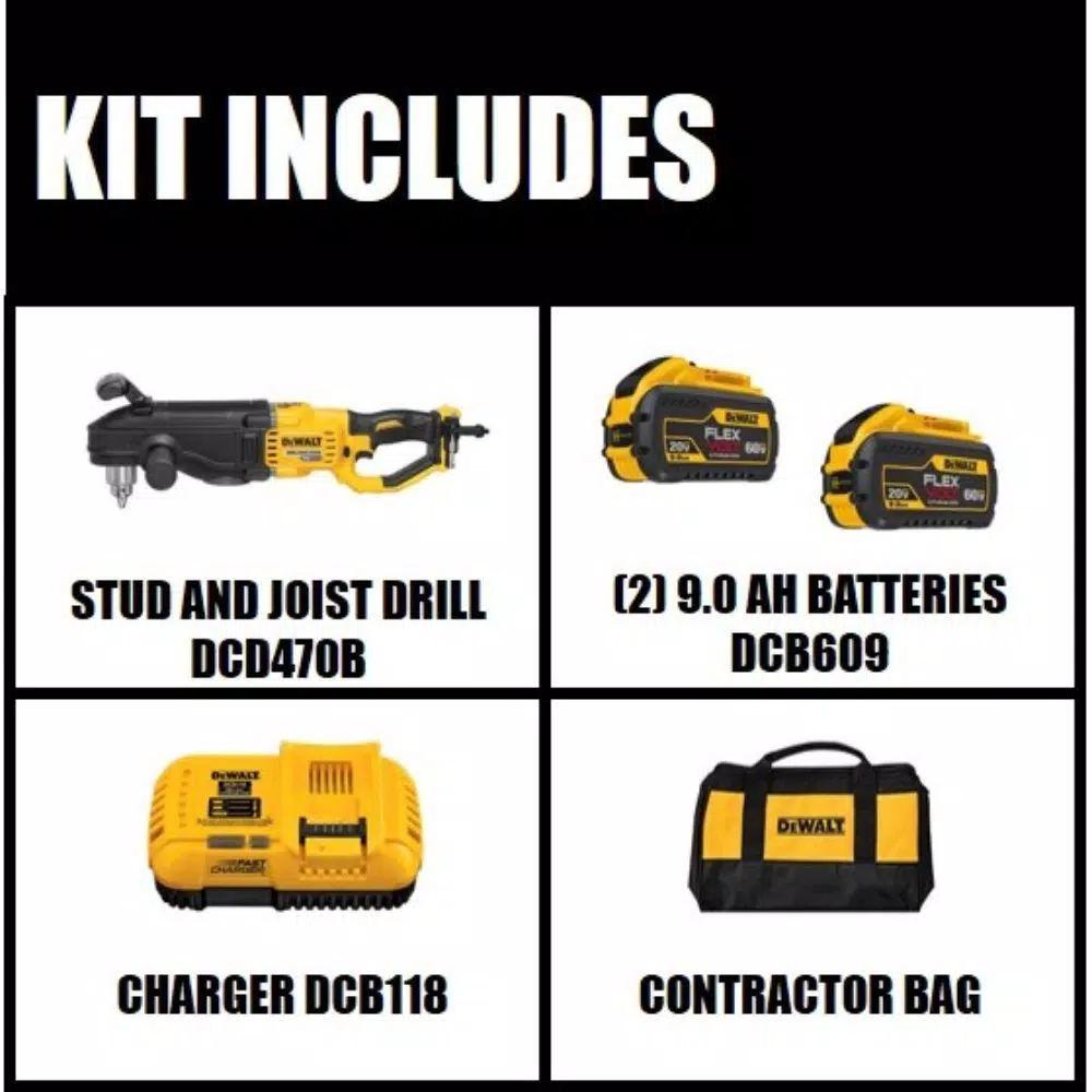 DEWALT DCD470 60V MAX FLEXVOLT Cordless 1/2 in. Stud & Joist Drill with E-Clutch & (2) 9.0 Ah Batteries
