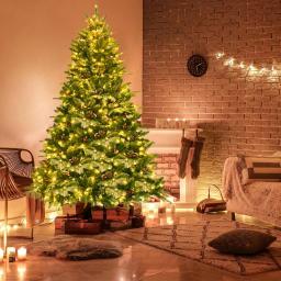Costway 6.5 ft. Pre-Lit Slim Fraser Fir Artificial Christmas Tree with 450 Warm White LED Lights and Snow Flocking thumbnail 7
