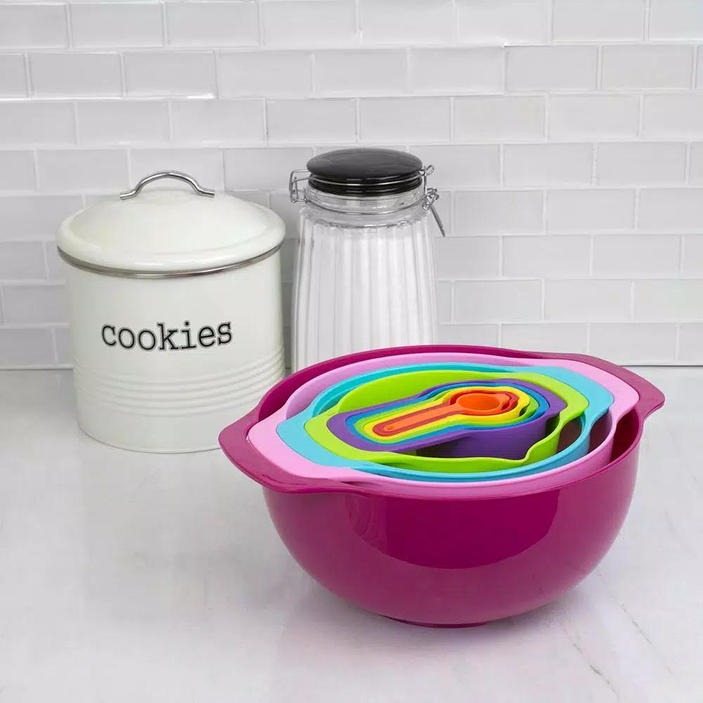 Home Basics 10-Piece Nesting Mixing Bowl and Kitchen Prep Set, Multi-Color Plastic