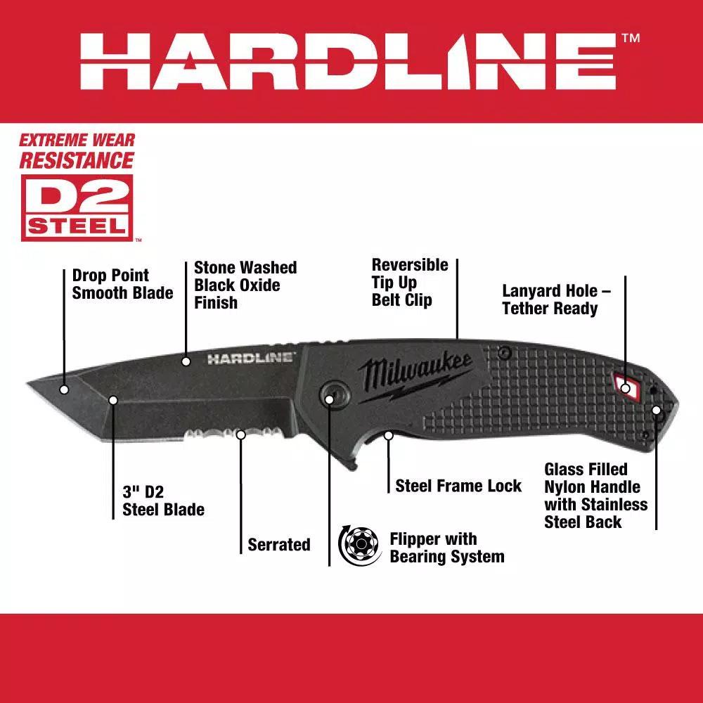Milwaukee Hardline 3 in. D2 Steel Serrated Tanto Blade Folding Pocket Knife
