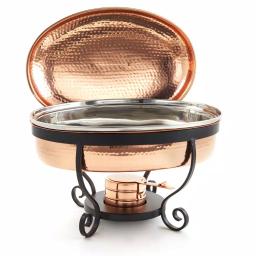 Old Dutch 6 Qt. Oval Hammered Copper Chafing Dish with Stainless Steel Pan and Stand thumbnail 2
