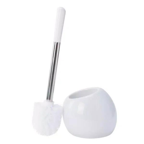 Bath Bliss Ceramic Dome Toilet Brush and Holder Set, Stainless Steel Handle, White