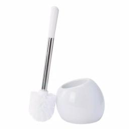 Bath Bliss Ceramic Dome Toilet Brush and Holder Set, Stainless Steel Handle, White thumbnail 1