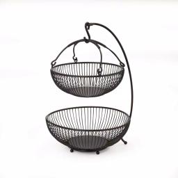 Gourmet Basics by Mikasa Mikasa Gourmet Basics Spindle 2-Tier Fruit Basket with Banana Hook, Wrought Iron thumbnail 4