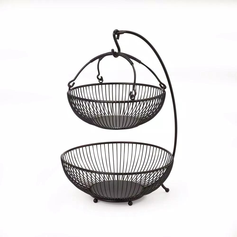 Gourmet Basics by Mikasa Mikasa Gourmet Basics Spindle 2-Tier Fruit Basket with Banana Hook, Wrought Iron