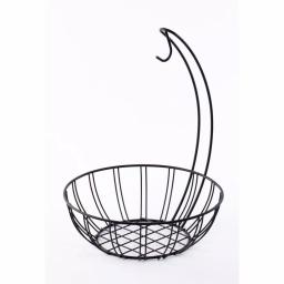 Basicwise Wire Metal Fruit Basket Holder with Integrated Banana Hanger - Black thumbnail 1
