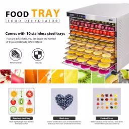 VIVOHOME 10-Tray Stainless Steel Commercial Food Dehydrator, 1000W with Digital Timer and Temperature Control thumbnail 4