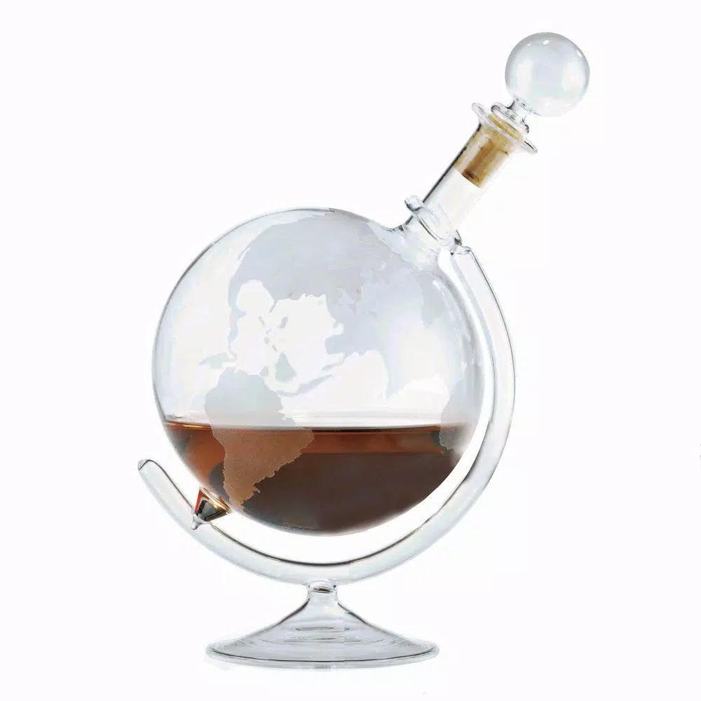 Wine Enthusiast 35 oz. Etched Globe Spirits Decanter with Glass Base and Stopper