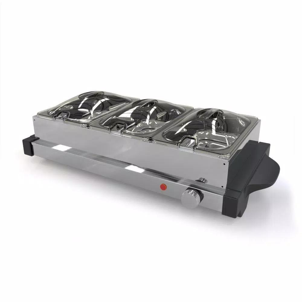 NutriChef 21.9 in. Stainless Steel 3-Plate Electric Buffet Server Food Warming Tray