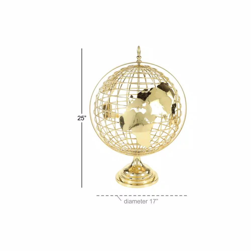 LITTON LANE 25 in. Gold Metal Spinning Decorative Globe with Hammered Topographical Design