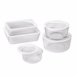Pyrex Ultimate 10-Piece Glass Food Storage Set with Oven-Safe Glass Lids and White Silicone Rims thumbnail 1