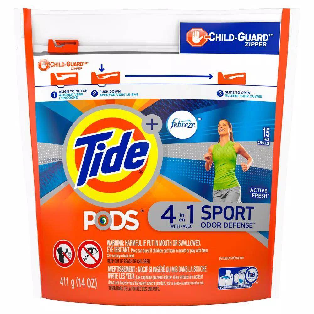 Tide PODS Plus Febreze Sport Odor Defense Laundry Detergent Pods, Active Fresh, 15-Count