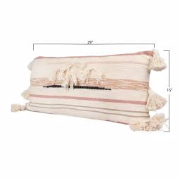3R Studios Pink, Brown and Black Striped Kilim Throw Pillow with Tassels, 28 x 14 in. thumbnail 2